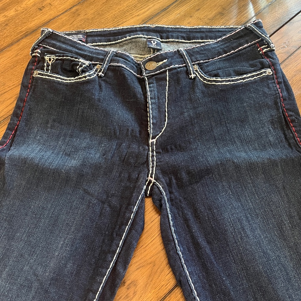 True Religion Women's Skinny Jeans - Dark Blue with White Stitching